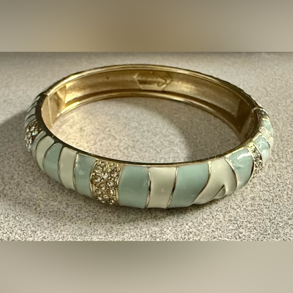Sequin Jewelry - Sequin Brand light Blue Gold & Cream Rhinestone Bangle Bracelet